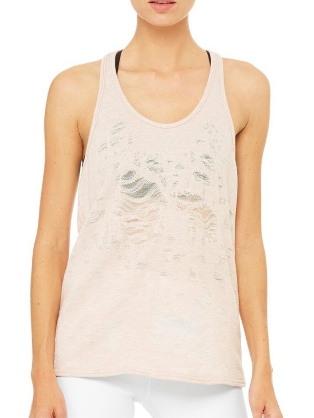 ALO Yoga Pure Tank Top Powder Pink Distressed Size Large Approx